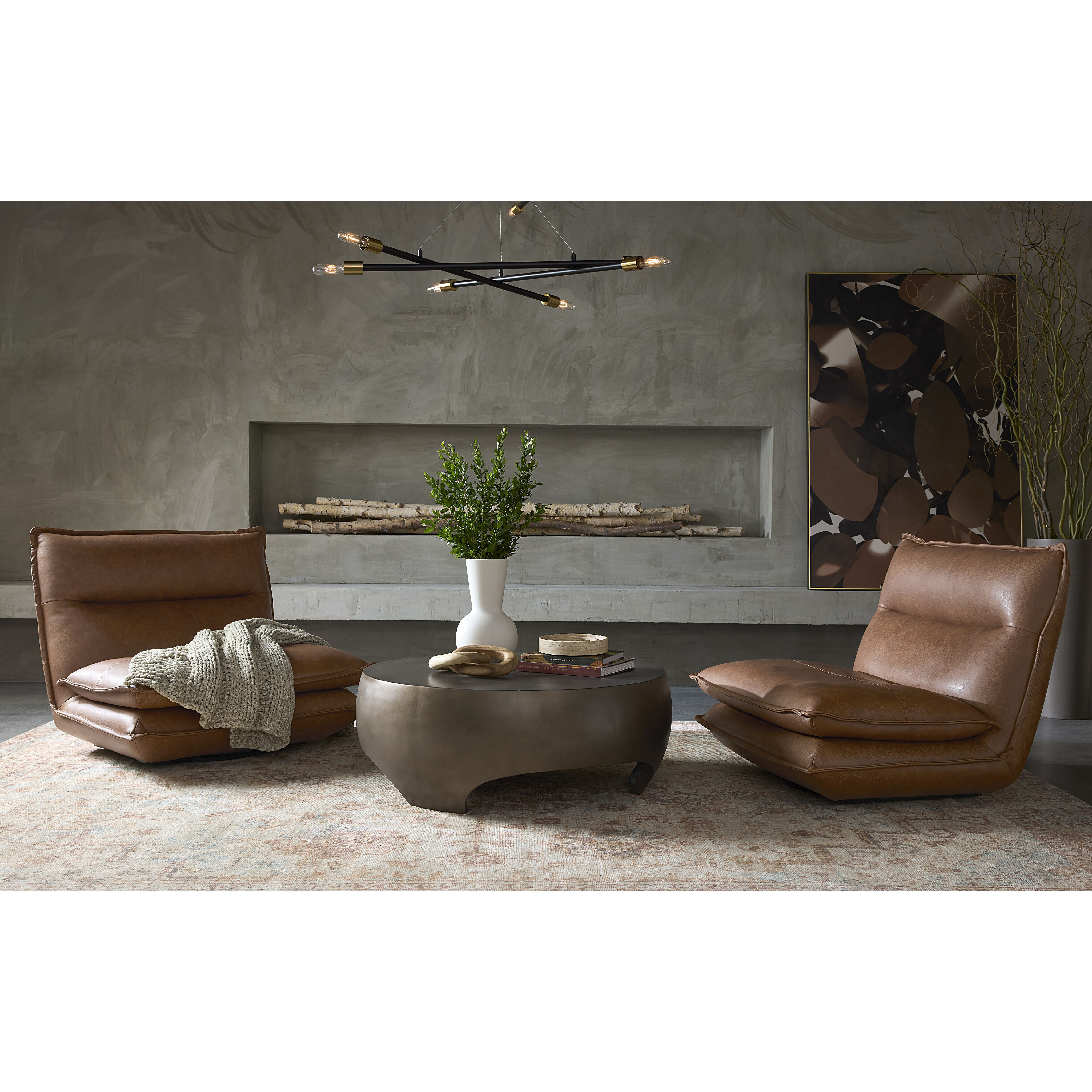 Colson Cognac Leather Swivel Armless Chair, Swivel